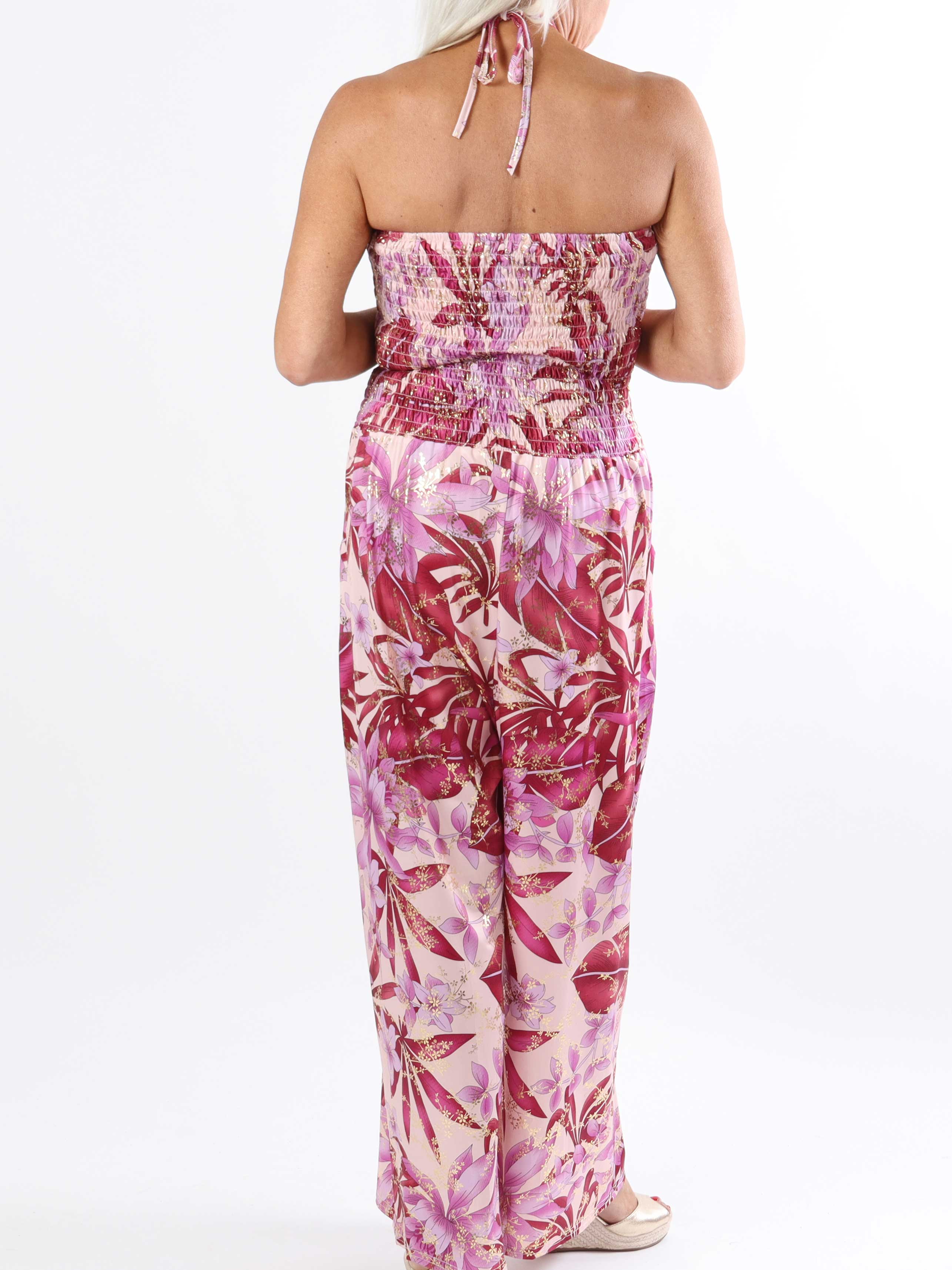 Pams Tube Jumpsuit - Elastisk plus size buksedragt med smock ved brystet